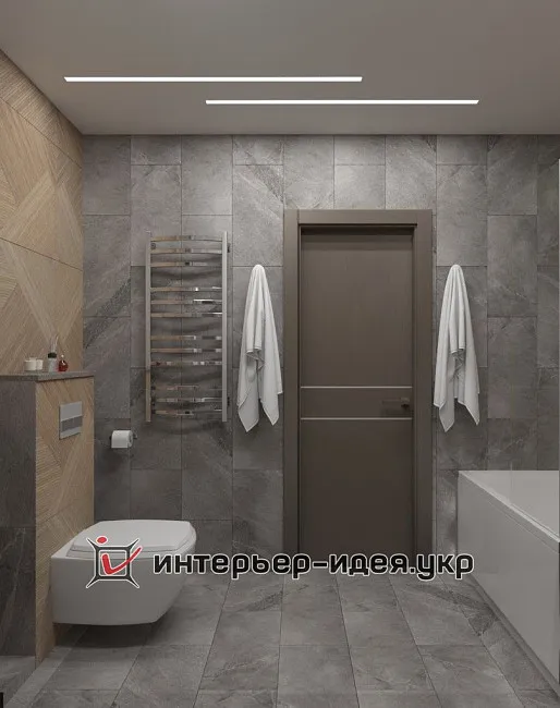 Санузел в деревянных ромбах
