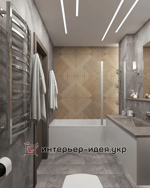 Санузел в деревянных ромбах