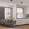 Кухня-гостиная в минималистичном стиле с элементами лофта