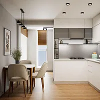 Современная кухня с лоджией-кабинетом. Дизайн КУХНИ